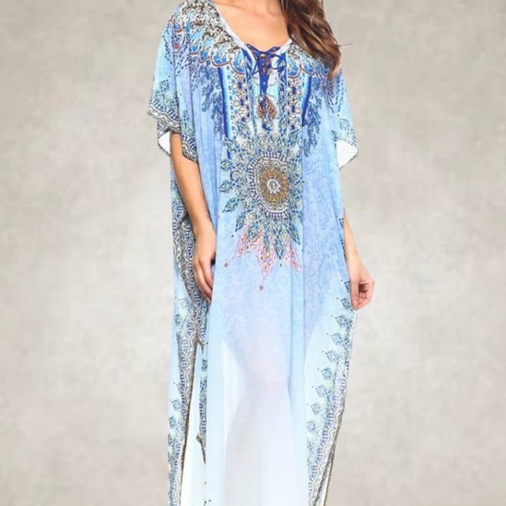 NEW TRENDOLOGY KIMONO EMBELLISHED KAFTAN RESORT VACATION WEAR COVER UP SM-XXL